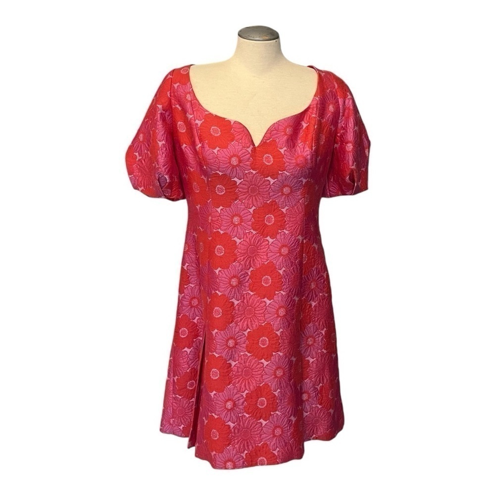 Trina Turk Devi Floral Puff-Sleeve Minidress in Red/Pink - Picture 2 of 15